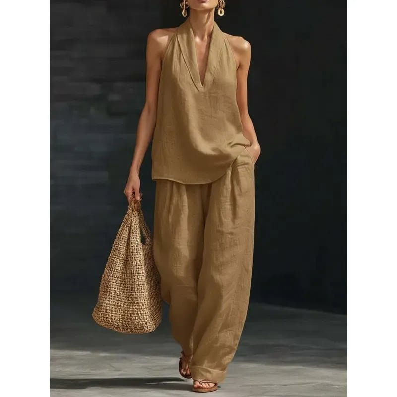 Casual And Cozy Minimalist Linen Two-piece Set