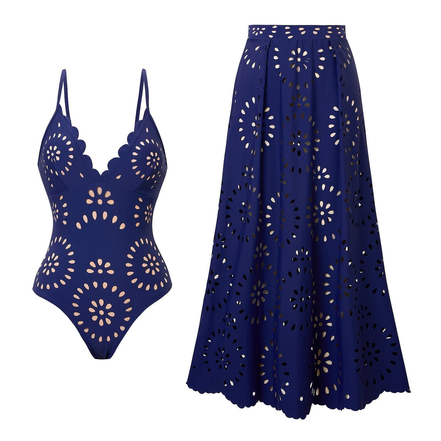 Women's Sexy One Piece Swimsuit with Matching Swim Long Skirt