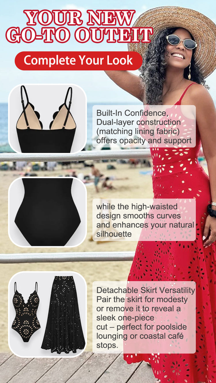 Women's Sexy One Piece Swimsuit with Matching Swim Long Skirt