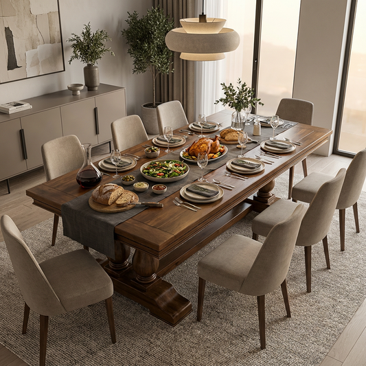 Traditional Solid-Wood Dining Table with Double Pedestal Trestle Base