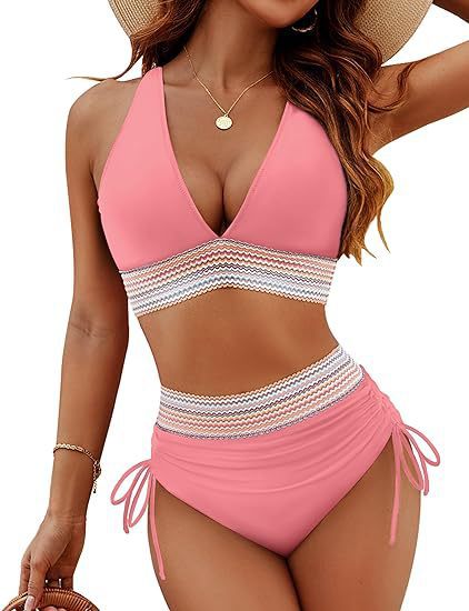High Waisted Tummy Control Color Block Bikini Set