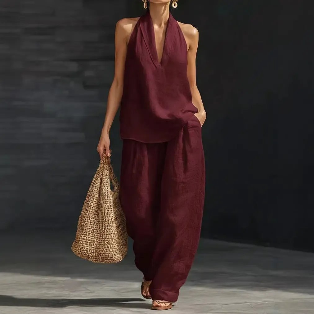 Casual And Cozy Minimalist Linen Two-piece Set