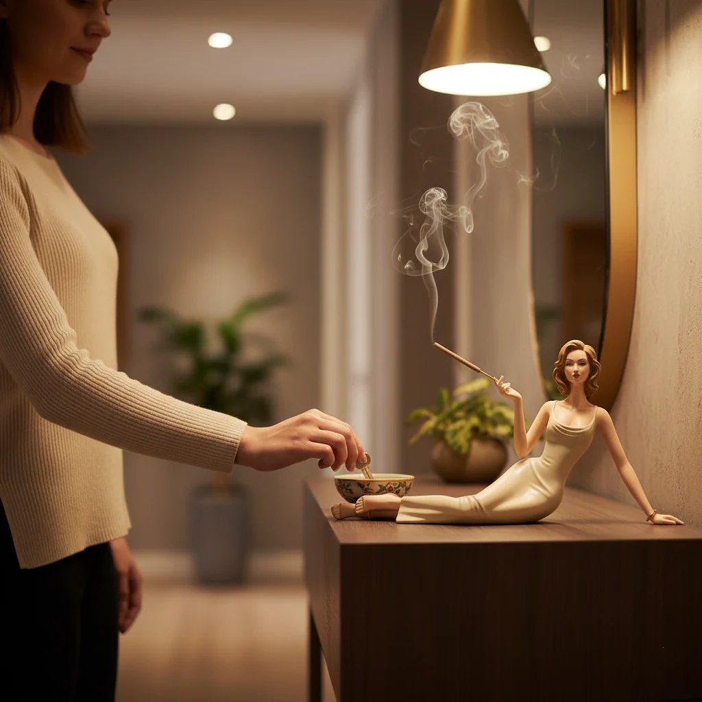 Handcrafted Ceramic Aroma Statue With attached ash tray