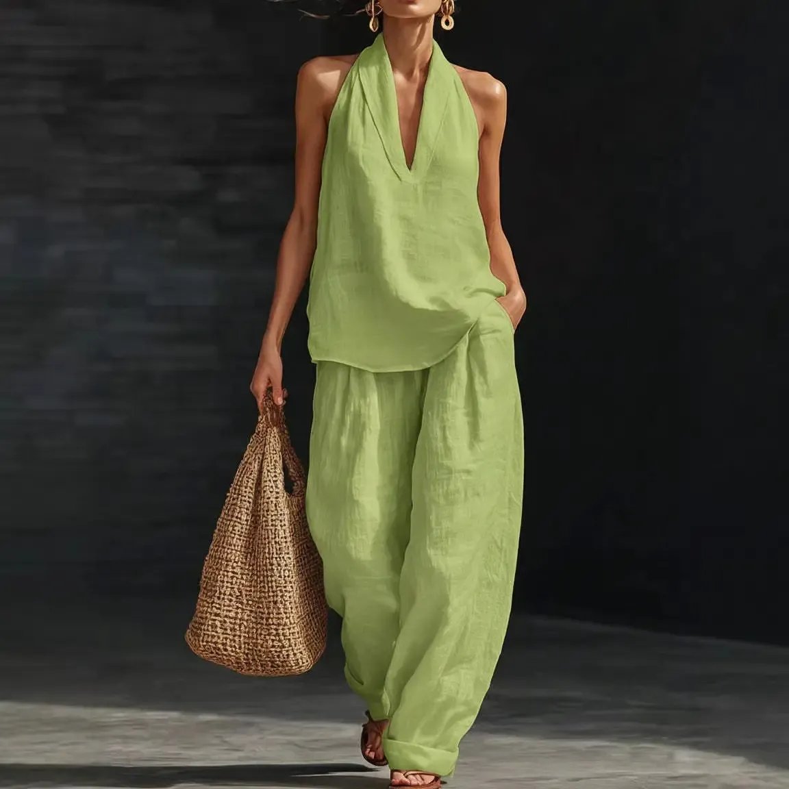 Casual And Cozy Minimalist Linen Two-piece Set