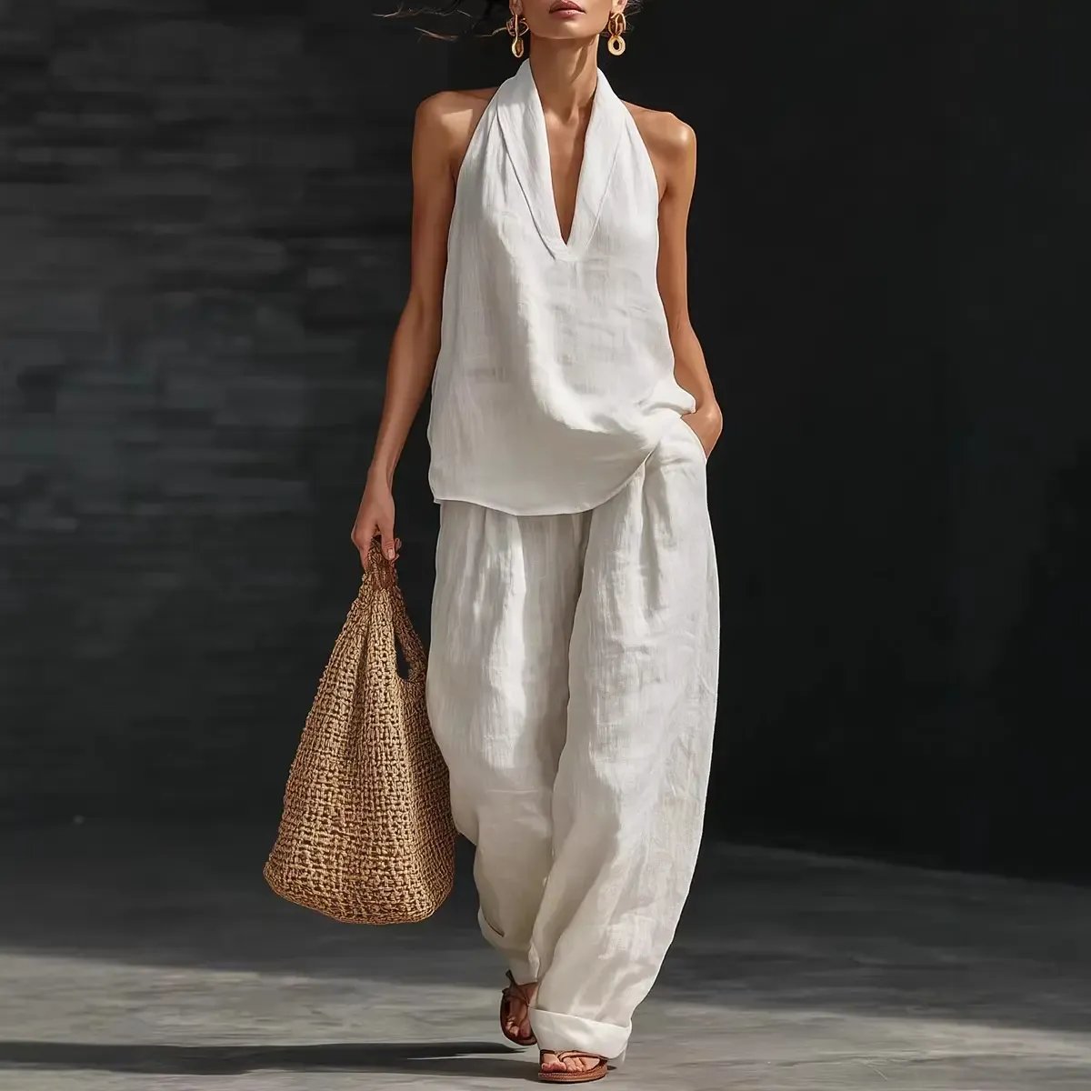 Casual And Cozy Minimalist Linen Two-piece Set