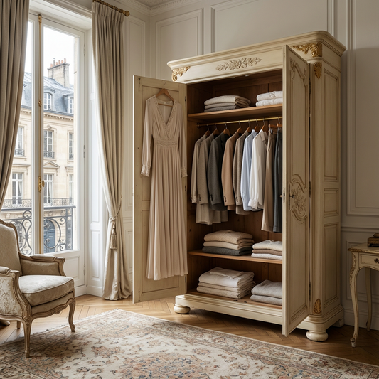 rench Provincial 2‑Door Armoire Wardrobe Closet with Hanging Rod & Shelves