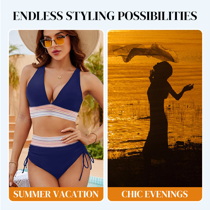 High Waisted Tummy Control Color Block Bikini Set