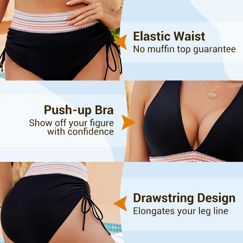 High Waisted Tummy Control Color Block Bikini Set