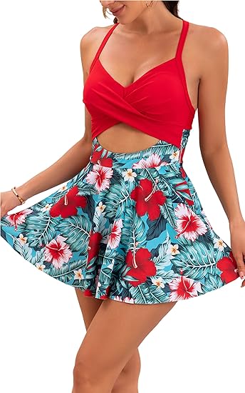 Women's Cutout One Piece Skirt Swimsuit