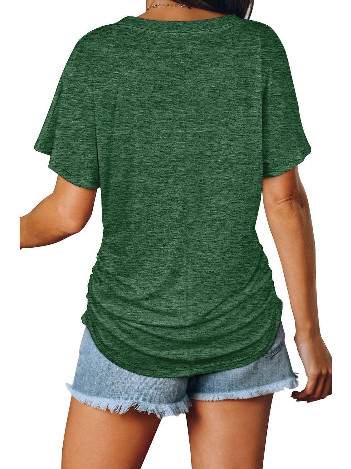 Womens Short Sleeve V Neck Dolman Tops with Side Shirring Loose Fit Shirts