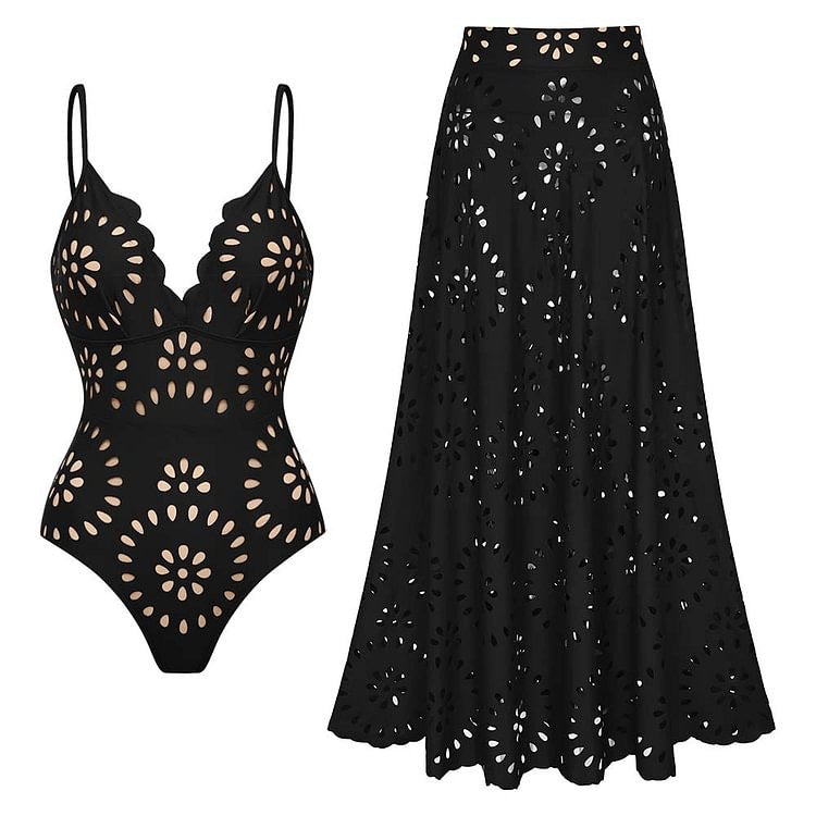 Women's Sexy One Piece Swimsuit with Matching Swim Long Skirt